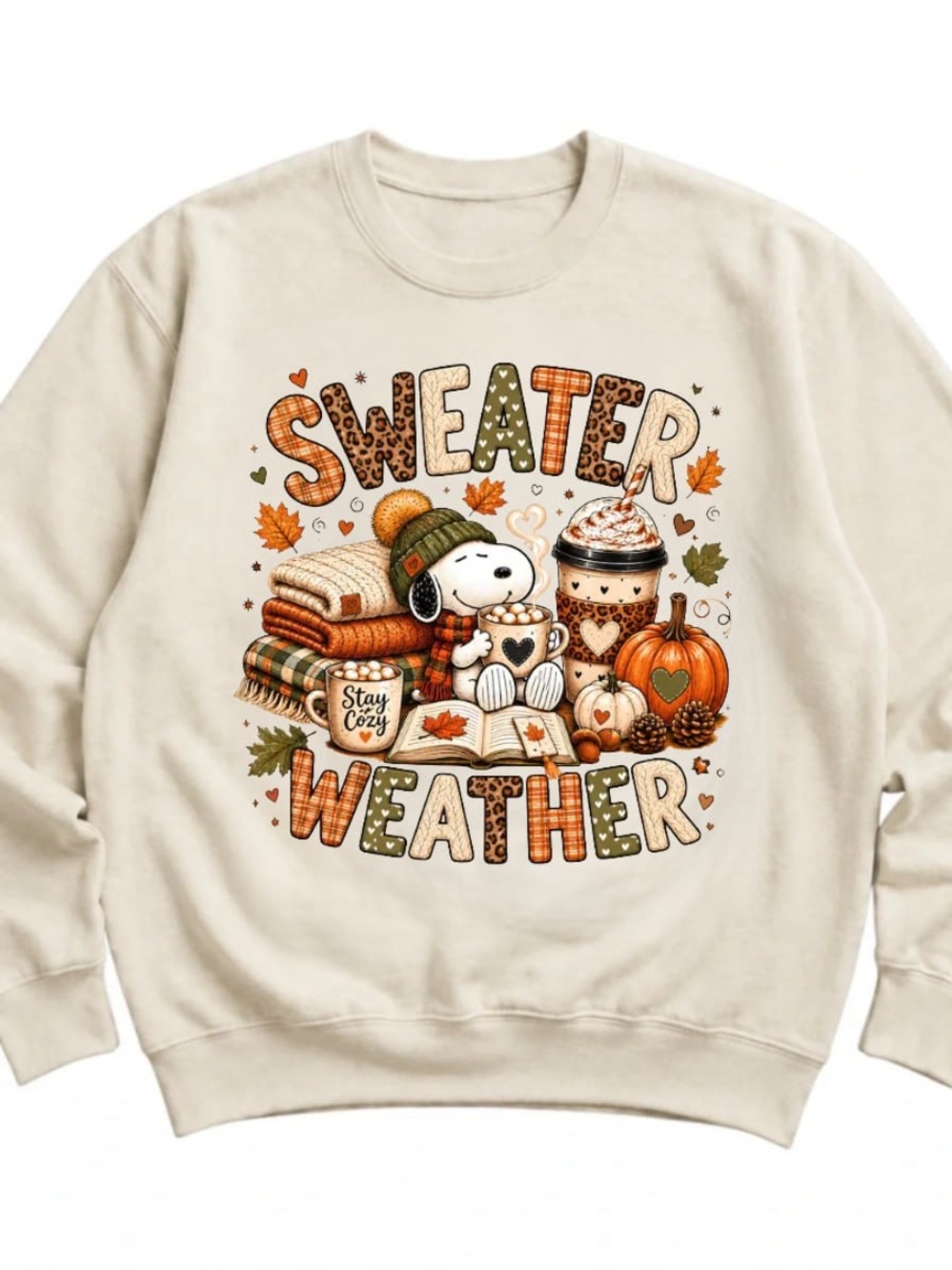 Cream Sweater Weather Fall Graphic Pullover